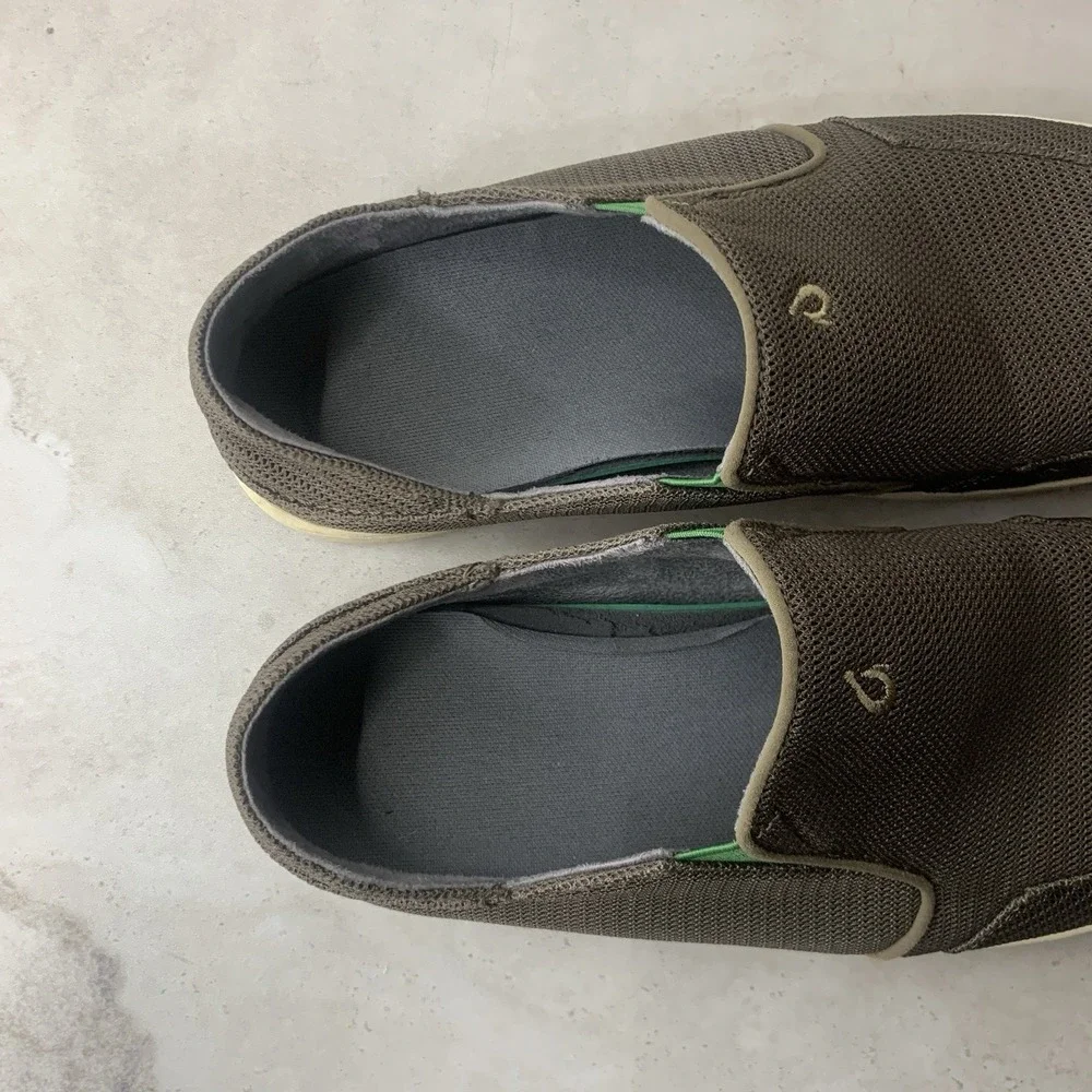 Olukai Nohea Mesh Shoes Men Size 9.5 Sneakers Brown Mesh Slip On Fold Down Back